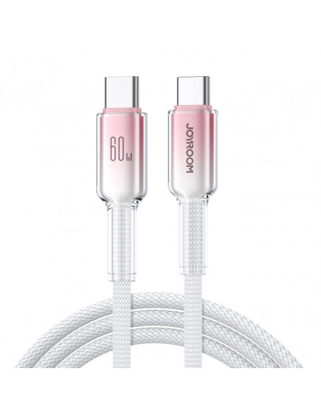 
„Crystal-Clear“ serijos 60 W USB-C – USB-C 1,2 m laidas – baltas
