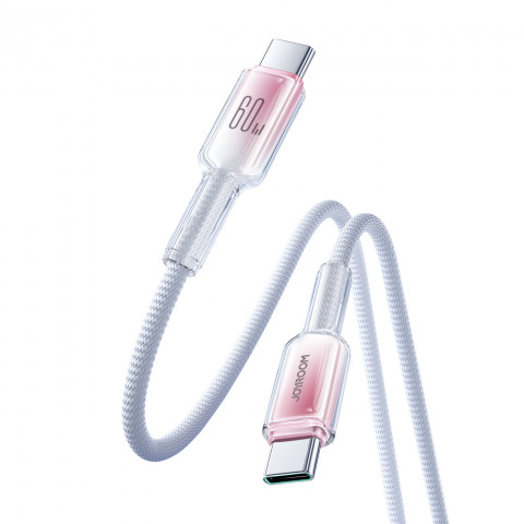 
„Crystal-Clear“ serijos 60 W USB-C – USB-C 1,2 m laidas – baltas
