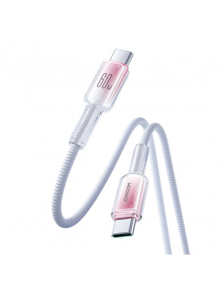 
„Crystal-Clear“ serijos 60 W USB-C – USB-C 1,2 m laidas – baltas
