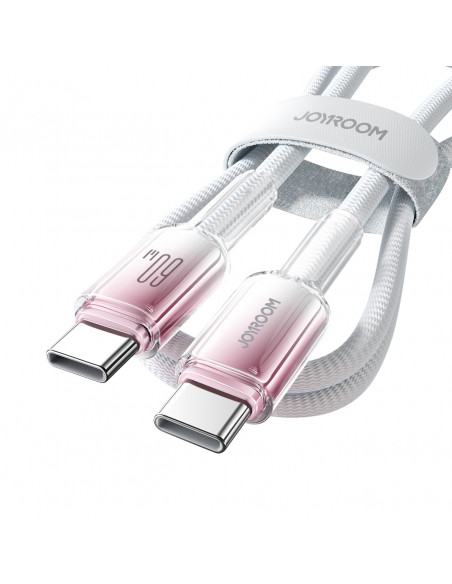 
„Crystal-Clear“ serijos 60 W USB-C – USB-C 1,2 m laidas – baltas
