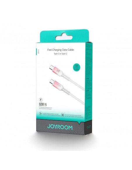 
„Crystal-Clear“ serijos 60 W USB-C – USB-C 1,2 m laidas – baltas
