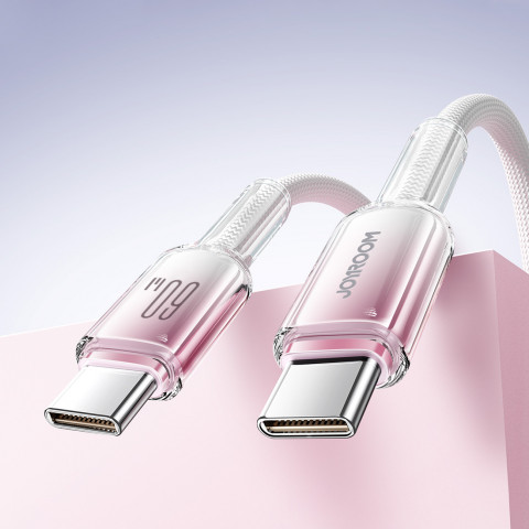 
„Crystal-Clear“ serijos 60 W USB-C – USB-C 1,2 m laidas – baltas
