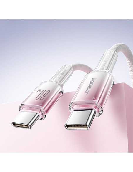 
„Crystal-Clear“ serijos 60 W USB-C – USB-C 1,2 m laidas – baltas
