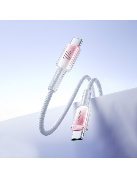 
„Crystal-Clear“ serijos 60 W USB-C – USB-C 1,2 m laidas – baltas
