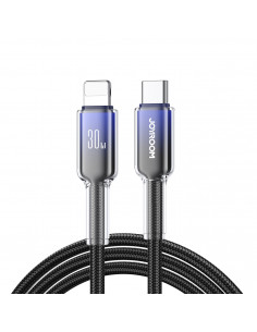 
„Crystal-Clear“ serijos 30 W USB-C–iPhone „Lightning“ laidas, 1,2 m – juodas
