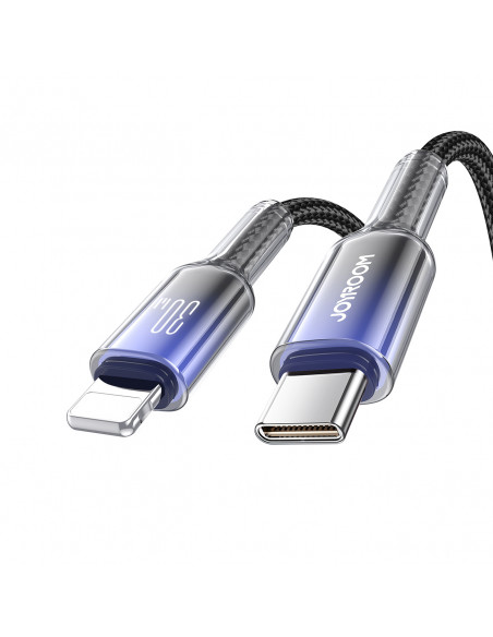 
„Crystal-Clear“ serijos 30 W USB-C–iPhone „Lightning“ laidas, 1,2 m – juodas
