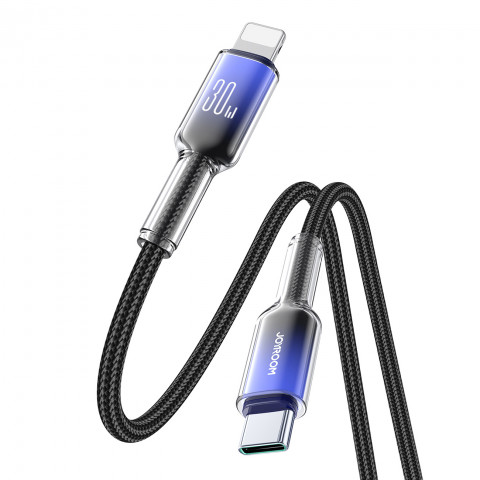 
„Crystal-Clear“ serijos 30 W USB-C–iPhone „Lightning“ laidas, 1,2 m – juodas
