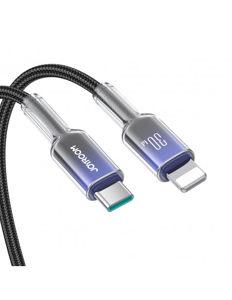 
„Crystal-Clear“ serijos 30 W USB-C–iPhone „Lightning“ laidas, 1,2 m – juodas
