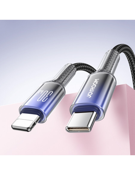 
„Crystal-Clear“ serijos 30 W USB-C–iPhone „Lightning“ laidas, 1,2 m – juodas
