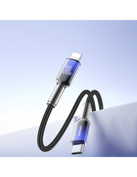 
„Crystal-Clear“ serijos 30 W USB-C–iPhone „Lightning“ laidas, 1,2 m – juodas
