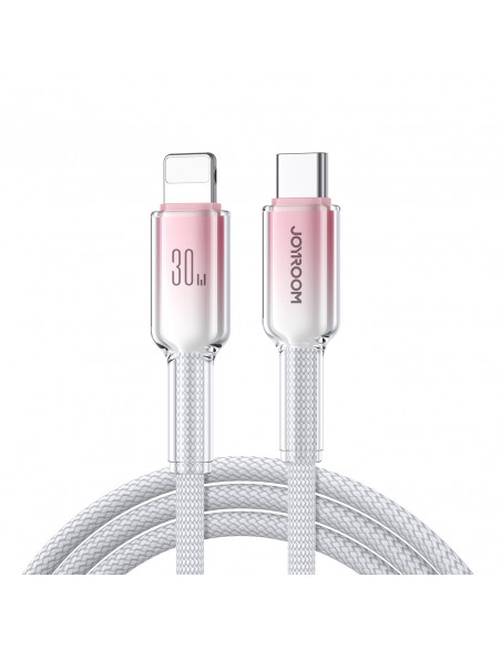 
„Crystal-Clear“ serijos 30 W USB-C–iPhone „Lightning“ laidas, 1,2 m – baltas
