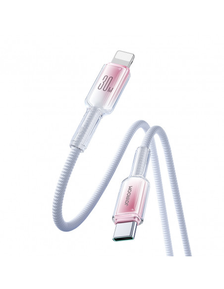 
„Crystal-Clear“ serijos 30 W USB-C–iPhone „Lightning“ laidas, 1,2 m – baltas
