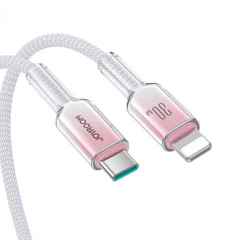 
„Crystal-Clear“ serijos 30 W USB-C–iPhone „Lightning“ laidas, 1,2 m – baltas
