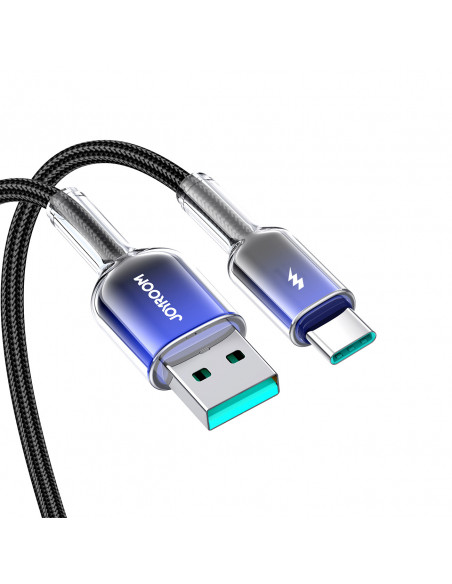 
„Crystal-Clear“ serijos 3A USB-A - USB-C laidas, 1,2 m, juodas
