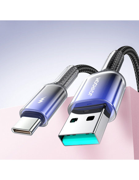 
„Crystal-Clear“ serijos 3A USB-A - USB-C laidas, 1,2 m, juodas
