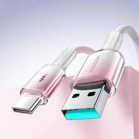 
„Crystal-Clear“ serijos 3A USB-A - USB-C laidas, 1,2 m, baltas
