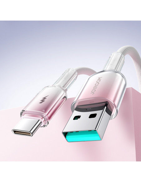 
„Crystal-Clear“ serijos 3A USB-A - USB-C laidas, 1,2 m, baltas
