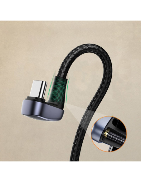 
Kampinis USB žaidimų kabelis - USB-C greito įkrovimo AFC FCP 3A 18W - pilkas
