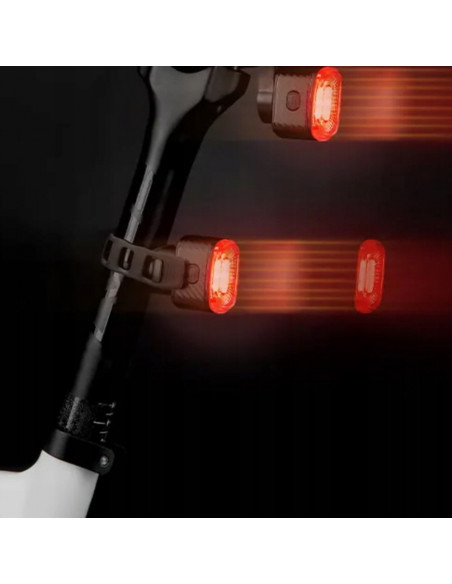 
Raudonas galinis LED dviračio žibintas su STOP USB-C stabdžių sistema – juodas

