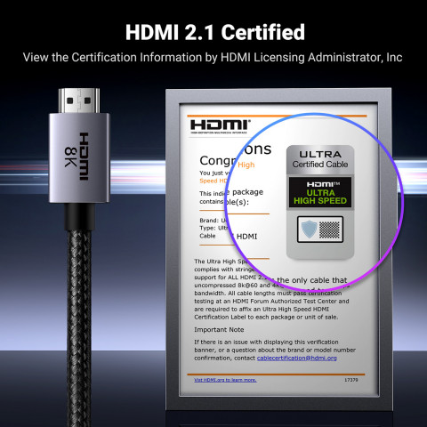 
HDMI 2.1 8K kabelis sertifikuotas VRR QMS QFT ALLM 3m - pilkas
