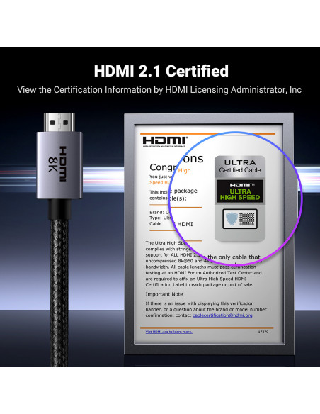 
HDMI 2.1 8K kabelis sertifikuotas VRR QMS QFT ALLM 3m - pilkas
