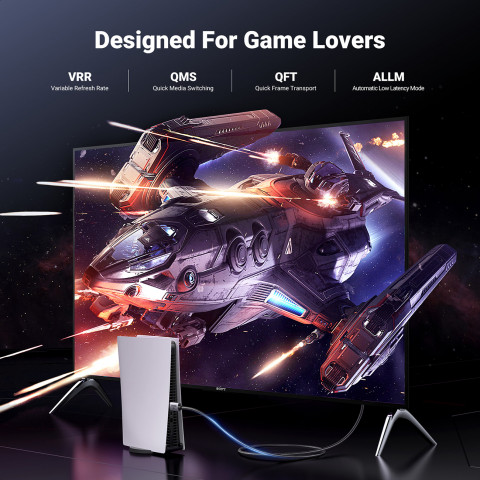 
HDMI 2.1 8K kabelis sertifikuotas VRR QMS QFT ALLM 3m - pilkas
