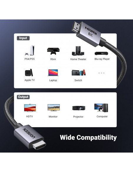 
HDMI 2.1 8K kabelis sertifikuotas VRR QMS QFT ALLM 3m - pilkas

