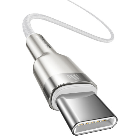 
USB-C laidas - USB-C serijos Metal Data PD QC SCP 100W 5A 1m - baltas
