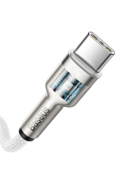 
USB-C laidas - USB-C serijos Metal Data PD QC SCP 100W 5A 1m - baltas
