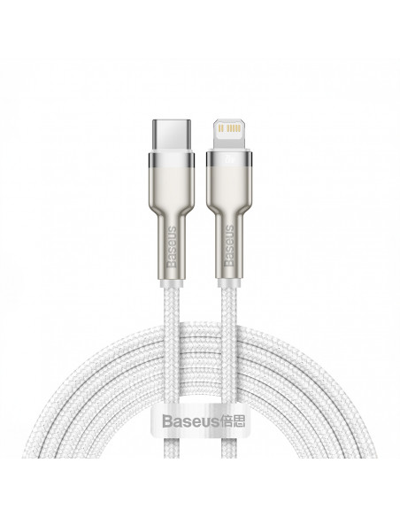 
iPhone USB-C laidas – „Lightning“ serijos metalinis duomenų perdavimo laidas 20 W PD 2 m – baltas
