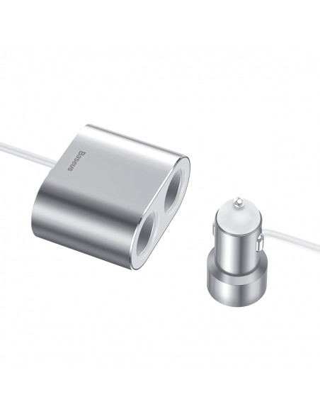 
Automobilinis skirstytuvas 2x cigarečių degiklio lizdas 80W 2x USB-A 3.1A - sidabrinis
