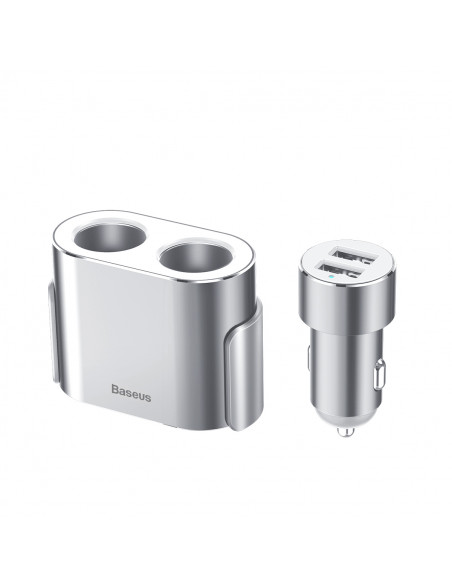 
Automobilinis skirstytuvas 2x cigarečių degiklio lizdas 80W 2x USB-A 3.1A - sidabrinis
