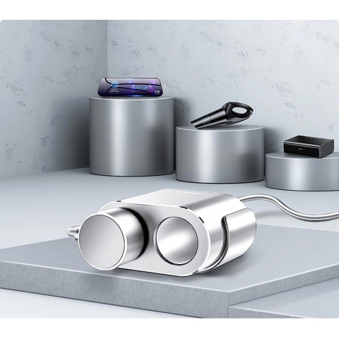 
Automobilinis skirstytuvas 2x cigarečių degiklio lizdas 80W 2x USB-A 3.1A - sidabrinis
