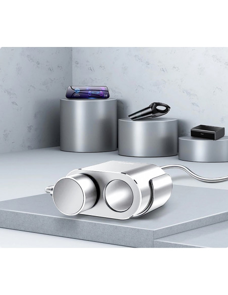 
Automobilinis skirstytuvas 2x cigarečių degiklio lizdas 80W 2x USB-A 3.1A - sidabrinis
