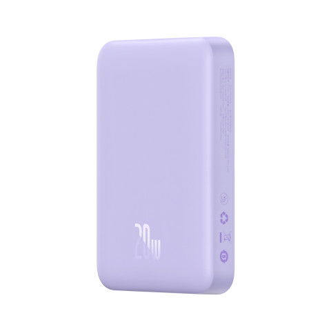 
Magnetinis indukcinis išorinis akumuliatorius 10000mAh 20W + USB-C laidas - violetinis
