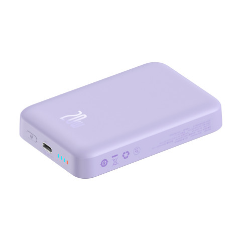 
Magnetinis indukcinis išorinis akumuliatorius 10000mAh 20W + USB-C laidas - violetinis
