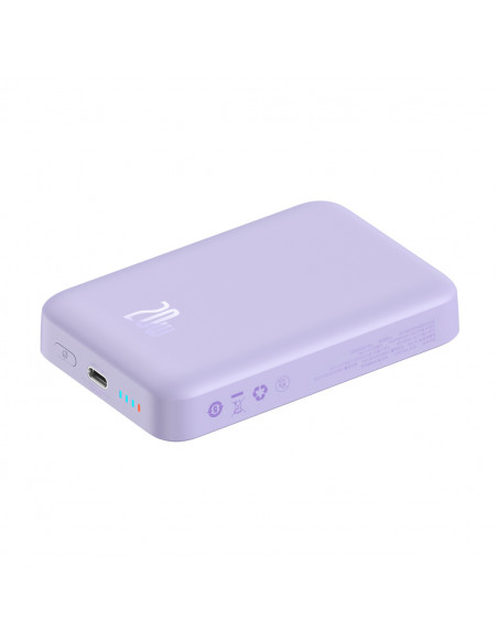 
Magnetinis indukcinis išorinis akumuliatorius 10000mAh 20W + USB-C laidas - violetinis
