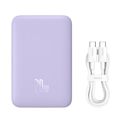 
Magnetinis indukcinis išorinis akumuliatorius 10000mAh 20W + USB-C laidas - violetinis
