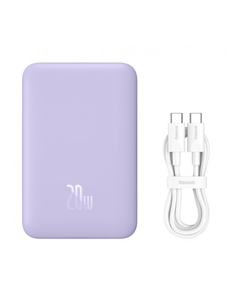 
Magnetinis indukcinis išorinis akumuliatorius 10000mAh 20W + USB-C laidas - violetinis
