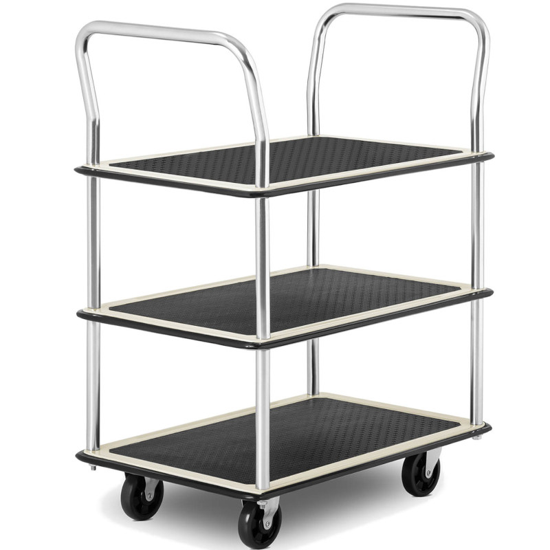 Transportavimo lentynų vežimėlis su rankenomis 3 lentynos iki 150 kg 72 x 43 cm