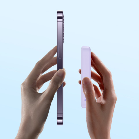 
Magnetinis indukcinis išorinis akumuliatorius 10000mAh 20W + USB-C laidas - violetinis
