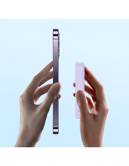 
Magnetinis indukcinis išorinis akumuliatorius 10000mAh 20W + USB-C laidas - violetinis
