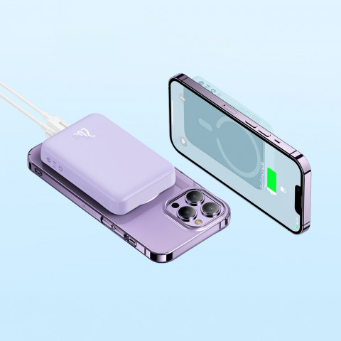
Magnetinis indukcinis išorinis akumuliatorius 10000mAh 20W + USB-C laidas - violetinis
