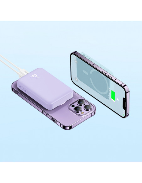 
Magnetinis indukcinis išorinis akumuliatorius 10000mAh 20W + USB-C laidas - violetinis
