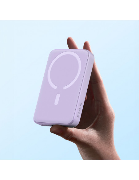 
Magnetinis indukcinis išorinis akumuliatorius 10000mAh 20W + USB-C laidas - violetinis
