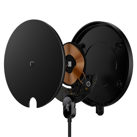 
Skaitmeninis LED ekranas su 2 kartos 15 W USB-C indukciniu įkrovikliu – juodas
