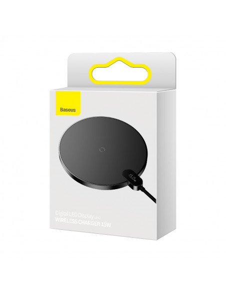 
Skaitmeninis LED ekranas su 2 kartos 15 W USB-C indukciniu įkrovikliu – juodas
