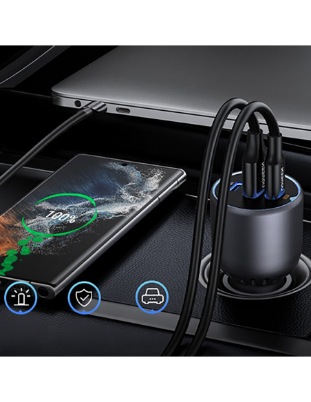 
130 W automobilinis įkroviklis, 2 x USB-C ir 1 x USB-A – pilkas
