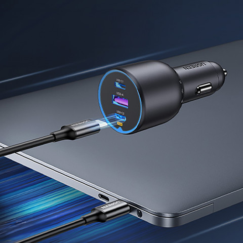 
130 W automobilinis įkroviklis, 2 x USB-C ir 1 x USB-A – pilkas
