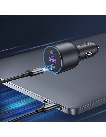 
130 W automobilinis įkroviklis, 2 x USB-C ir 1 x USB-A – pilkas

